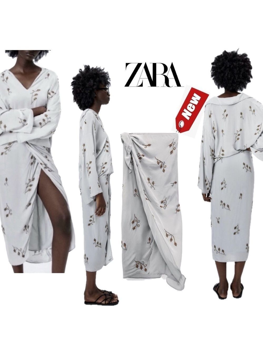 NWT ZARA EMBROIDERED BEADED JEWEL WRAP SKIRT LIMITED EDITION BLUE GRAY SIDE TIE